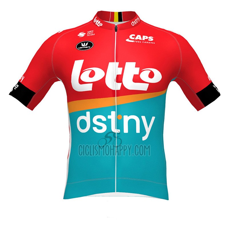 Lotto Dstny Cycling Jersey Bib Short 2023 Short Sleeve Red Sky Blue